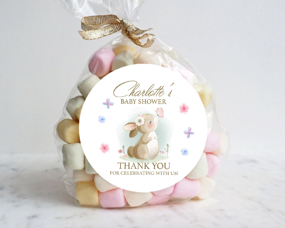 Cute Bunny with Butterfly Baby Shower Thank You Stickers Favour Stickers