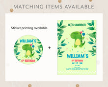 Load image into Gallery viewer, Dinosaur Birthday Invitation Template, Printable Invitation, Cute T-Rex Print It Yourself Dino Party Birthday Invite, Invitation
