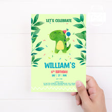 Load image into Gallery viewer, Dinosaur Birthday Invitation Template, Printable Invitation, Cute T-Rex Print It Yourself Dino Party Birthday Invite, Invitation
