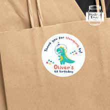 Load image into Gallery viewer, Cute T-Rex Dinosaur &quot;Thank you for stomping by&quot; Kids Birthday Party Stickers
