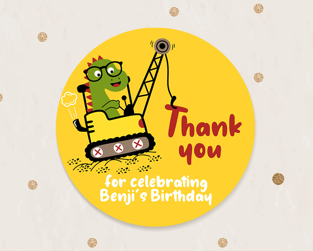 Dinosaur in Crane Birthday Party Stickers