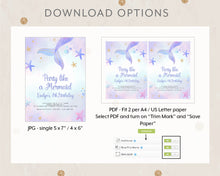 Load image into Gallery viewer, Mermaid Birthday Invitation Instant Printable Invitation, Dreamy Mermaid Print It Yourself Mermaid Party Birthday Invite, Mermaid Invitation
