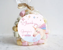 Load image into Gallery viewer, Personalised Rainbow Unicorn Watercolour Style Birthday Party Stickers
