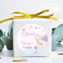 Load image into Gallery viewer, Personalised Rainbow Unicorn Watercolour Style Birthday Party Stickers
