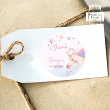 Load image into Gallery viewer, Personalised Rainbow Unicorn Watercolour Style Birthday Party Stickers
