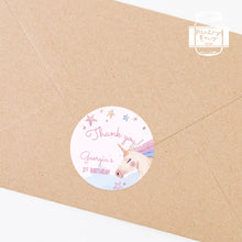 Load image into Gallery viewer, Personalised Rainbow Unicorn Watercolour Style Birthday Party Stickers
