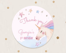 Load image into Gallery viewer, Personalised Rainbow Unicorn Watercolour Style Birthday Party Stickers

