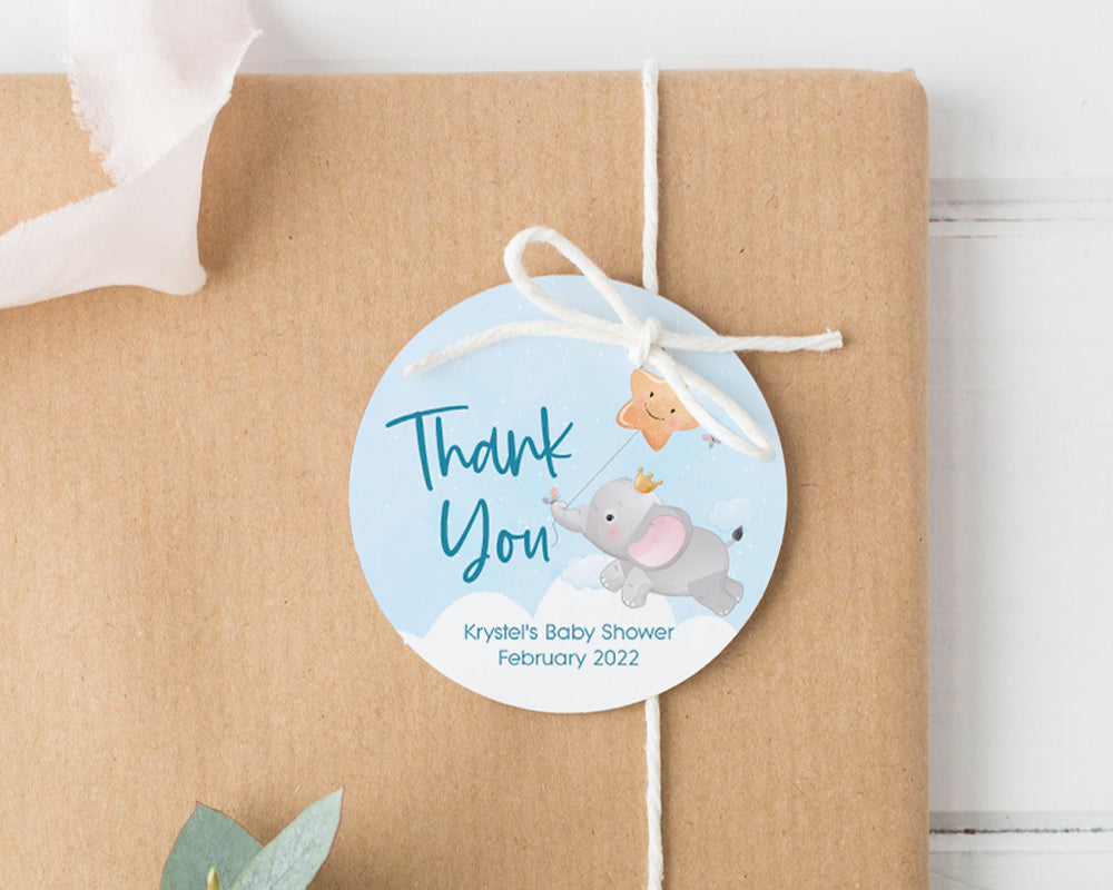 Baby Elephant Baby Shower Round Party Favour Tags
