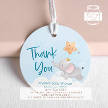 Load image into Gallery viewer, Baby Elephant Baby Shower Round Party Favour Tags
