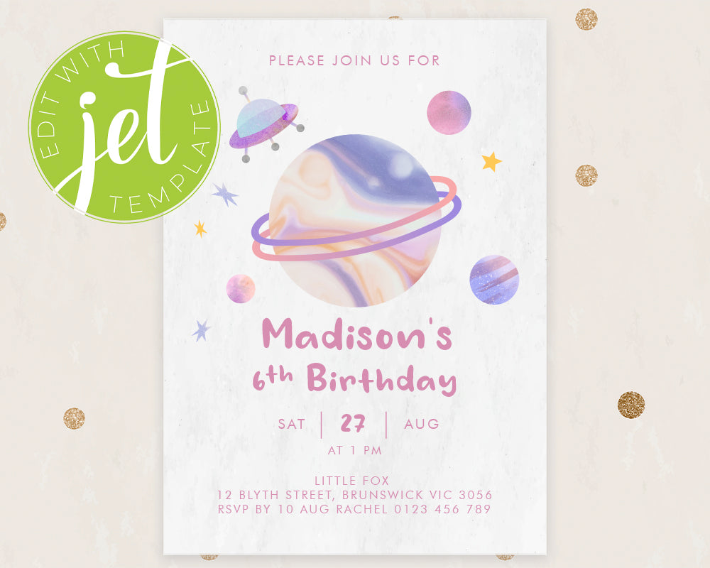 Outer Space Birthday Invitation Template Printable Invitation, Colourful Space Print It Yourself Space Party Birthday Invite, Invitation
