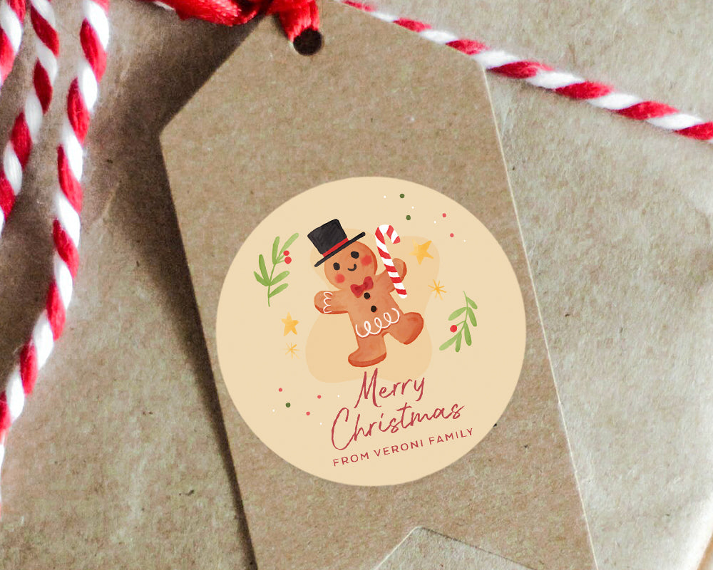 Personalised Christmas Watercolour Gingerbread Man Illustration Stickers