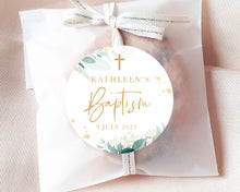 Load image into Gallery viewer, Golden Greenery Leaves Style Christening Baptism Stickers Favour Stickers
