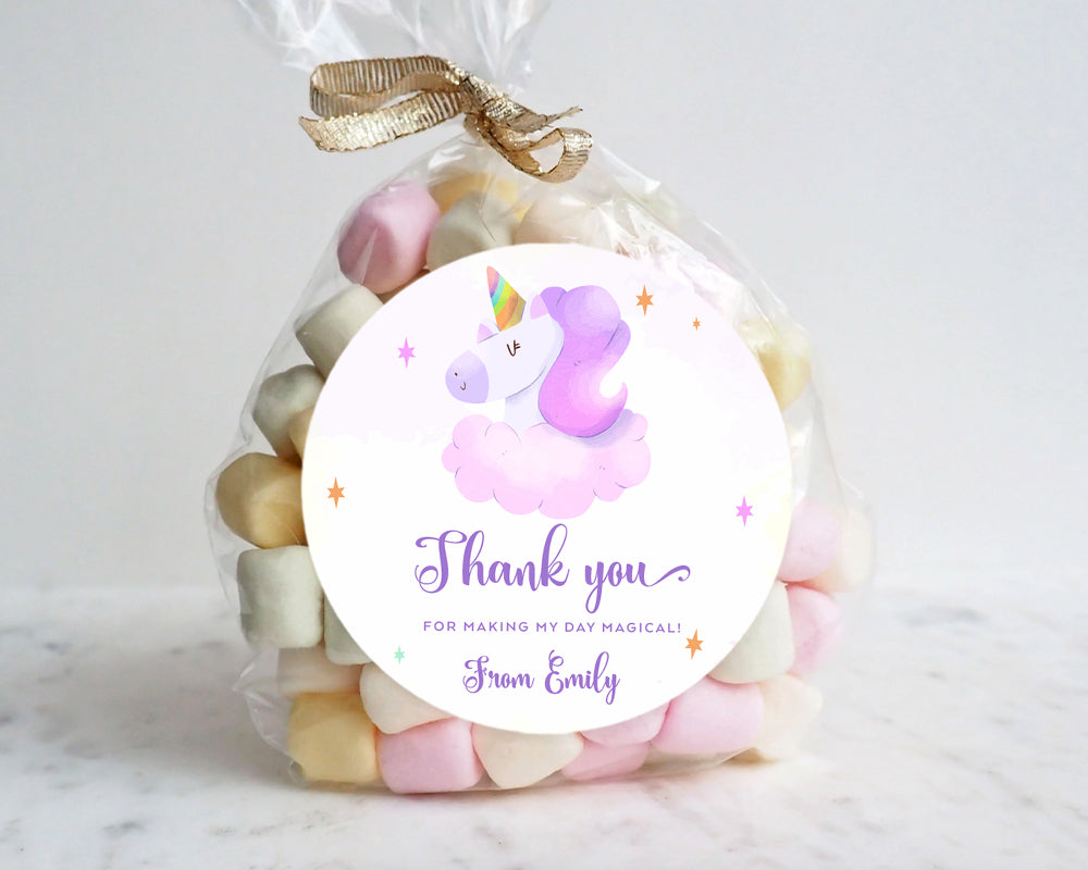Personalised Cute Unicorn Watercolour Style Birthday Party Stickers