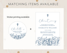 Load image into Gallery viewer, Hand drawn floral Baptism Christening Invitation Printable Invitation, Blue Floral Print It Yourself Elegant Floral First Communion Invitegant Floral First Communion Invite
