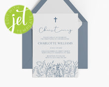 Load image into Gallery viewer, Hand drawn floral Baptism Christening Invitation Printable Invitation, Blue Floral Print It Yourself Elegant Floral First Communion Invitegant Floral First Communion Invite

