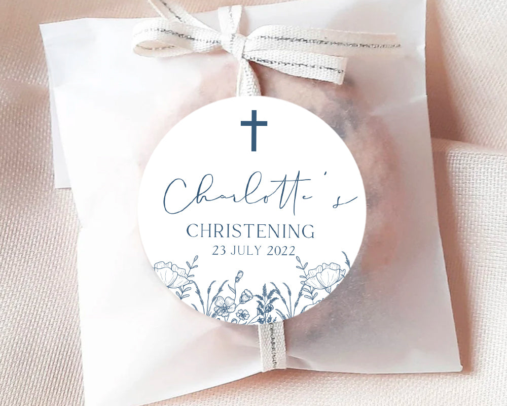 Hand Drawn Floral Style Christening Stickers Baptism Stickers Thank You Stickers