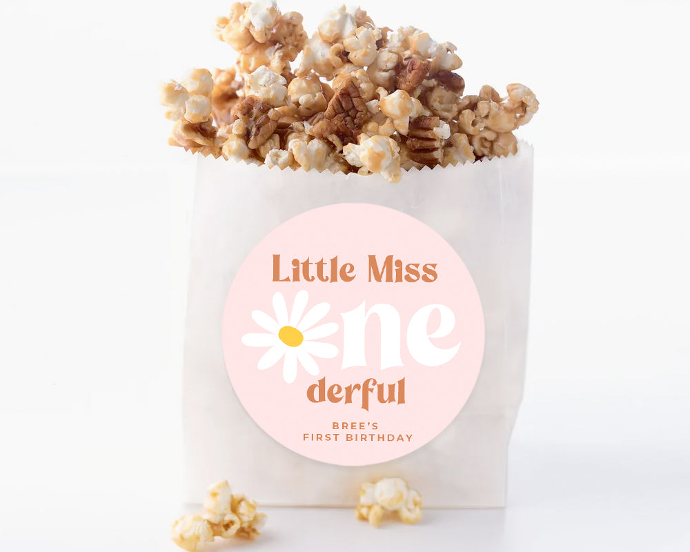 Little Miss Onederful Daisy Themed Girl Birthday Party Stickers
