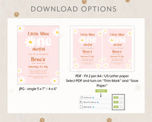 Load image into Gallery viewer, Little Miss Onederful Birthday Invitation Template, Print It Yourself Little Miss Onederful Birthday Daisy Style Invitation
