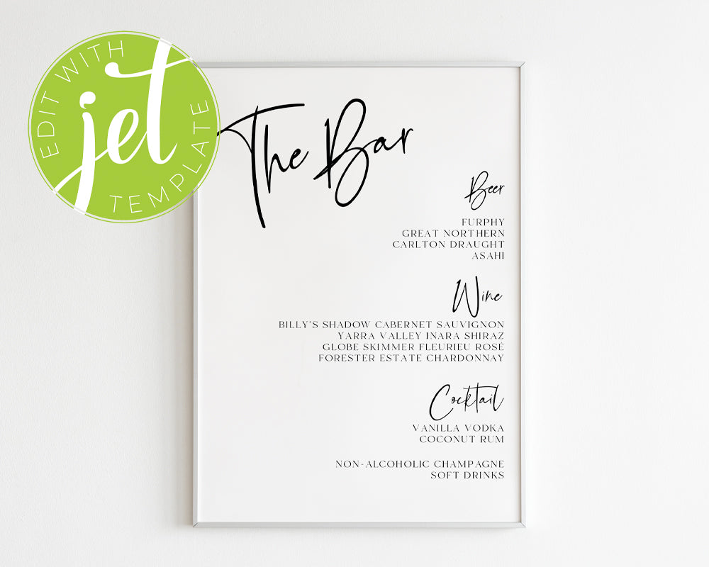 Minimalist Style Wedding Bar Menu Template Printable Drink Menu Print It Yourself Elegant Wedding Drink Menu Template