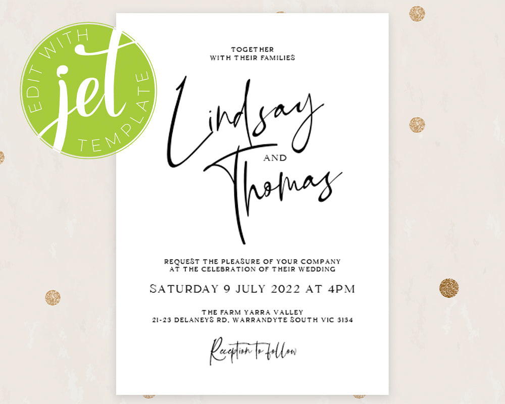Minimalist Style Wedding Invitation Template Printable Invitation, Print It Yourself Elegant Wedding Invite