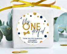 Load image into Gallery viewer, Mr ONEderful Gold Glitter Themed Boy Birthday Party Stickers
