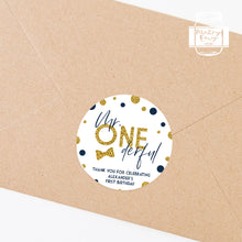 Load image into Gallery viewer, Mr ONEderful Gold Glitter Themed Boy Birthday Party Stickers
