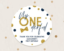 Load image into Gallery viewer, Mr ONEderful Gold Glitter Themed Boy Birthday Party Stickers
