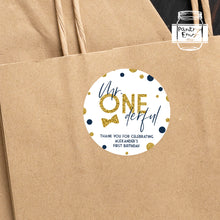 Load image into Gallery viewer, Mr ONEderful Gold Glitter Themed Boy Birthday Party Stickers
