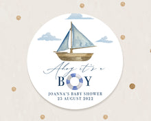 Load image into Gallery viewer, Ahoy It&#39;s a Boy Nautical Sailing Boat Baby Shower Thank You Stickers Favour Stickers
