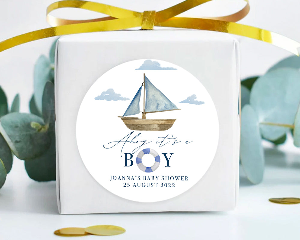 Ahoy It's a Boy Nautical Sailing Boat Baby Shower Thank You Stickers Favour Stickers