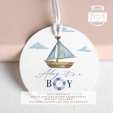 Load image into Gallery viewer, Watercolour Nautical Boat Theme Baby Shower Gift Tags Round Party Favour Tags
