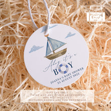 Load image into Gallery viewer, Watercolour Nautical Boat Theme Baby Shower Gift Tags Round Party Favour Tags
