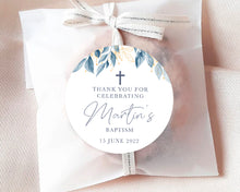 Load image into Gallery viewer, Navy Blue Floral Style Christening Stickers Baptism Stickers Thank You Stickers

