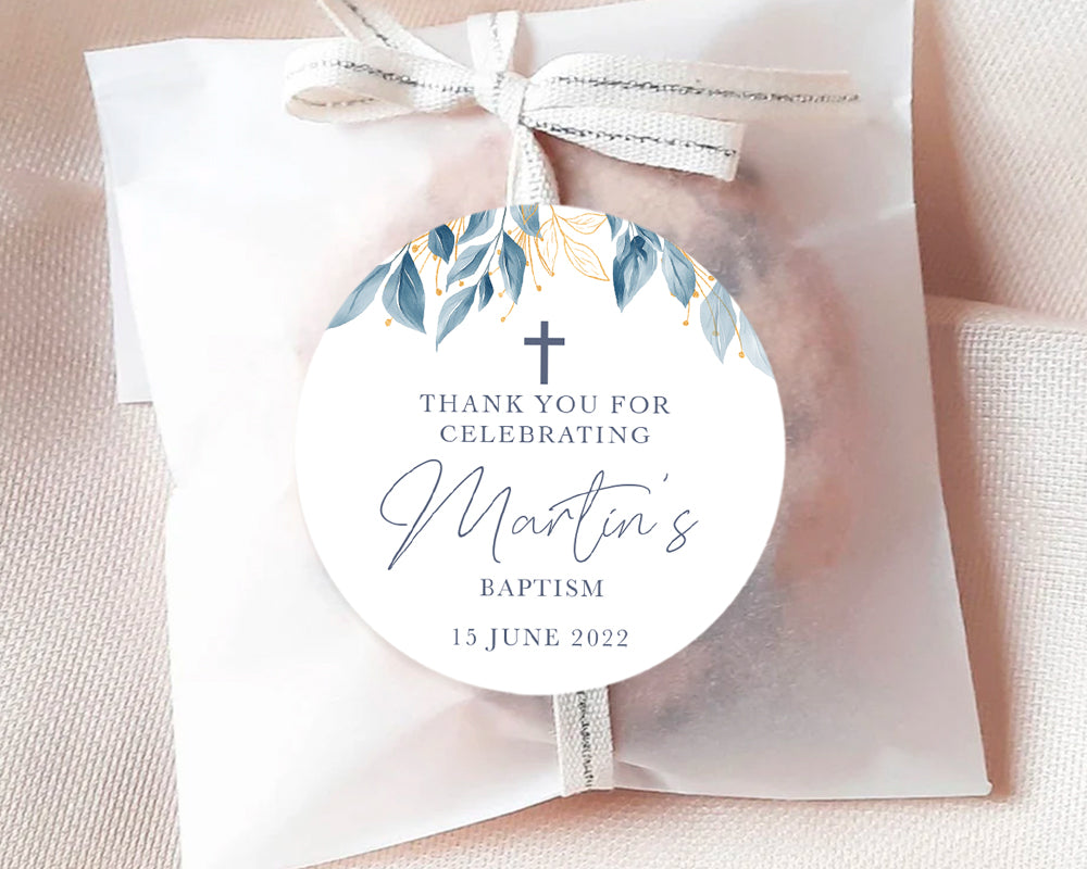 Navy Blue Floral Style Christening Stickers Baptism Stickers Thank You Stickers
