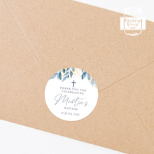 Load image into Gallery viewer, Navy Blue Floral Style Christening Stickers Baptism Stickers Thank You Stickers
