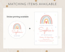 Load image into Gallery viewer, Printable Template Pastel Rainbow Birthday Invitation, Print It Yourself Pastel Colour Rainbow Birthday Invite, Rainbow Style Invitation
