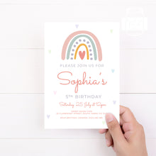 Load image into Gallery viewer, Printable Template Pastel Rainbow Birthday Invitation, Print It Yourself Pastel Colour Rainbow Birthday Invite, Rainbow Style Invitation
