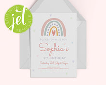 Load image into Gallery viewer, Printable Template Pastel Rainbow Birthday Invitation, Print It Yourself Pastel Colour Rainbow Birthday Invite, Rainbow Style Invitation
