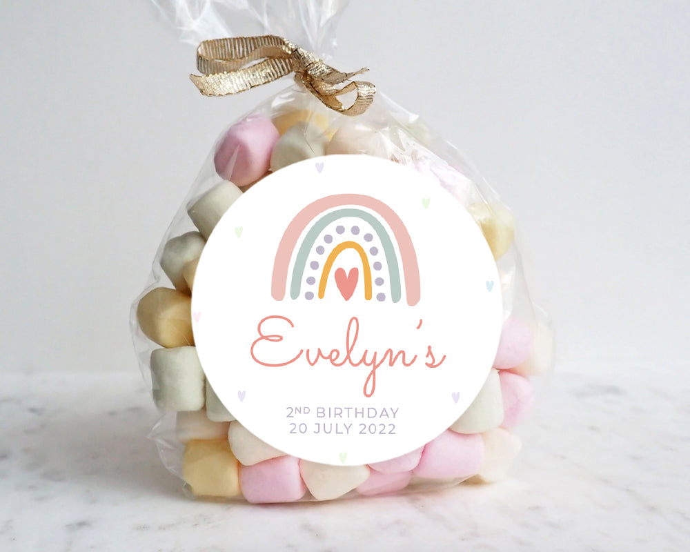 Pastel Rainbow Themed Birthday Party Stickers