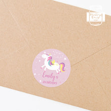 Load image into Gallery viewer, Personalised Cute Unicorn Hand Drawn Style Birthday Party Stickers
