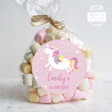 Load image into Gallery viewer, Personalised Cute Unicorn Hand Drawn Style Birthday Party Stickers
