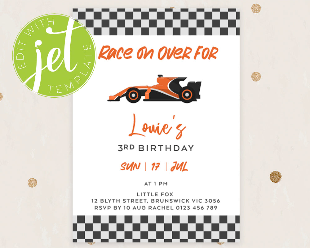 Racing Car Birthday Invitation Template, Printable Invitation, Car Themed Print It Yourself Car Party Birthday Invite, Invitation