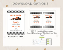 Load image into Gallery viewer, Racing Car Birthday Invitation Template, Printable Invitation, Car Themed Print It Yourself Car Party Birthday Invite, Invitation
