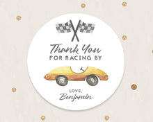 Load image into Gallery viewer, Retro Race Car Watercolour Style Birthday Party Stickers, Boy&#39;s Party Stickers
