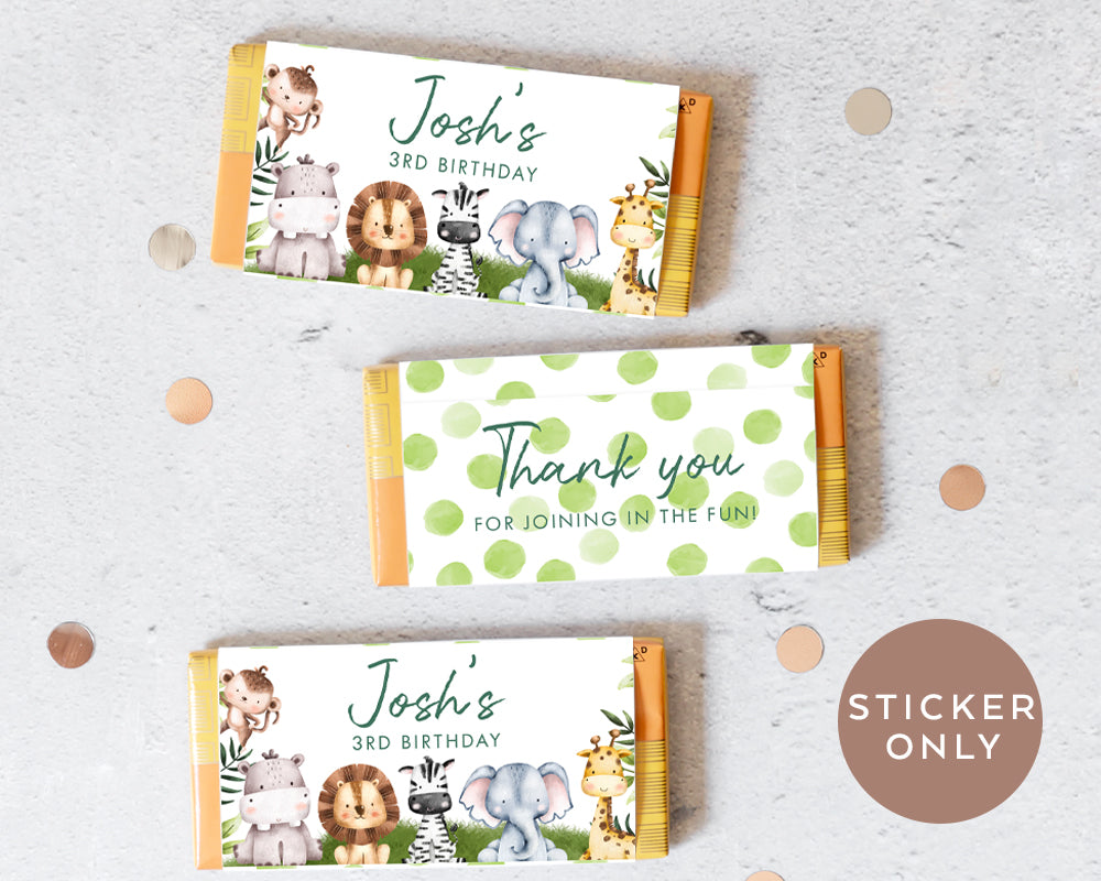 8pcs Personalised Safari Animals Style Chocolate Wrapper, Aldi Chocolate Wrappers, Kids Party Jungle Animals Wrappers