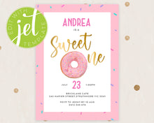 Load image into Gallery viewer, Instant Download Sweet One Doughnut Birthday Invitation Template, Print It Yourself Sweet One Birthday, Doughnut Style Invitation

