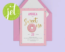 Load image into Gallery viewer, Instant Download Sweet One Doughnut Birthday Invitation Template, Print It Yourself Sweet One Birthday, Doughnut Style Invitation
