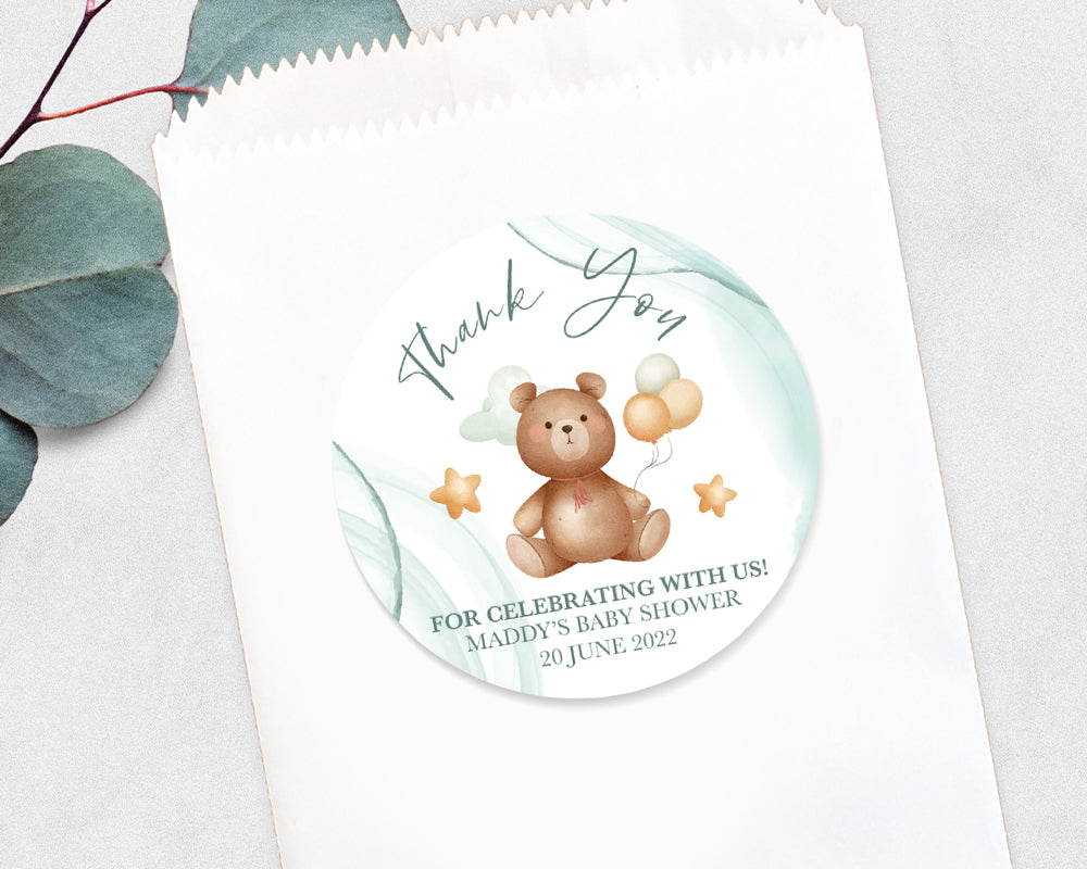 Cute Teddy bear Baby Shower Thank You Stickers
