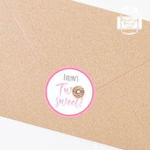 Load image into Gallery viewer, Two Sweet Pink Doughnut Style Birthday Party Stickers
