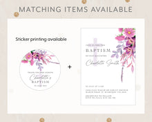 Load image into Gallery viewer, Violet Floral Style Baptism Christening Invitation Template, Printable Invitation, Floral Style Print It Yourself First communion Invite
